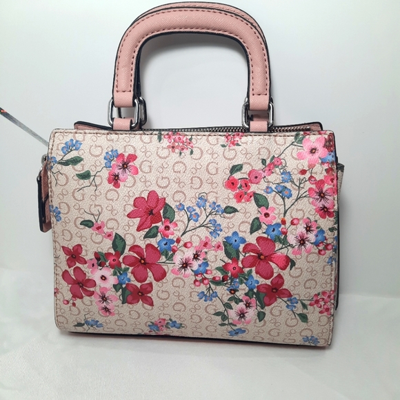 GUESS Purse Rose Multi Meera Hand Bag Flower Bag Beige Pink - Picture 2 of 14